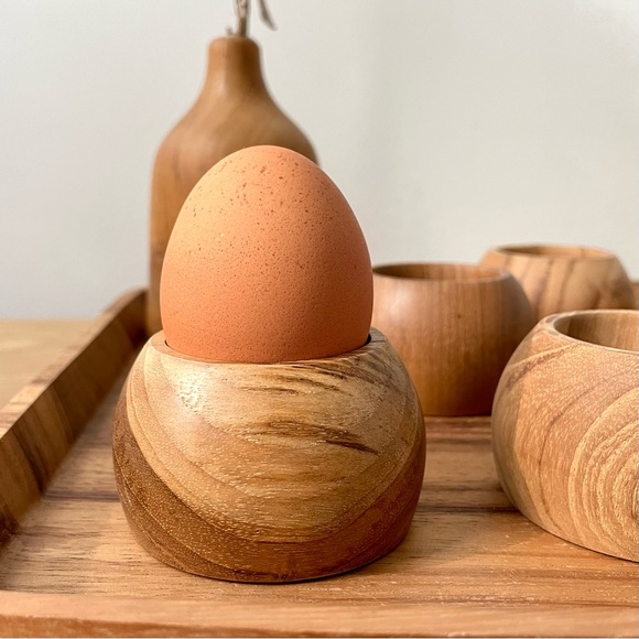 Designer Teak Wood Serving Tray, Flower Vase, and Egg Holders - Picture 2 of 8